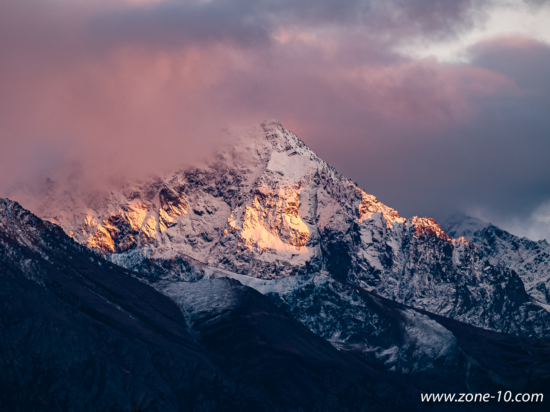 Setting Sun and Falling Snow